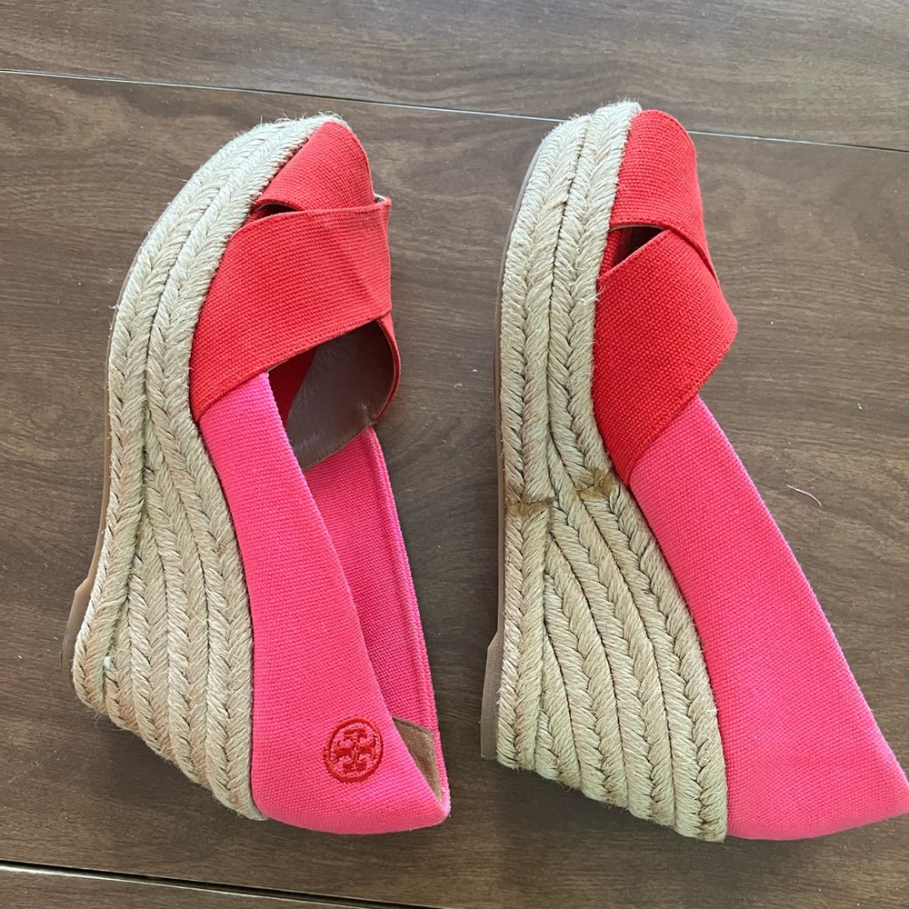 Tori Burch Red/Pink Wedge Espadrille